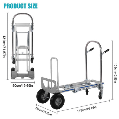 2 in 1 Industrial Convertible Utility Trolley Platform Cart 1000 LBS Capacity Collapsible Truck Heavy Duty with Wheels for Transport & Moving in Warehouse Home