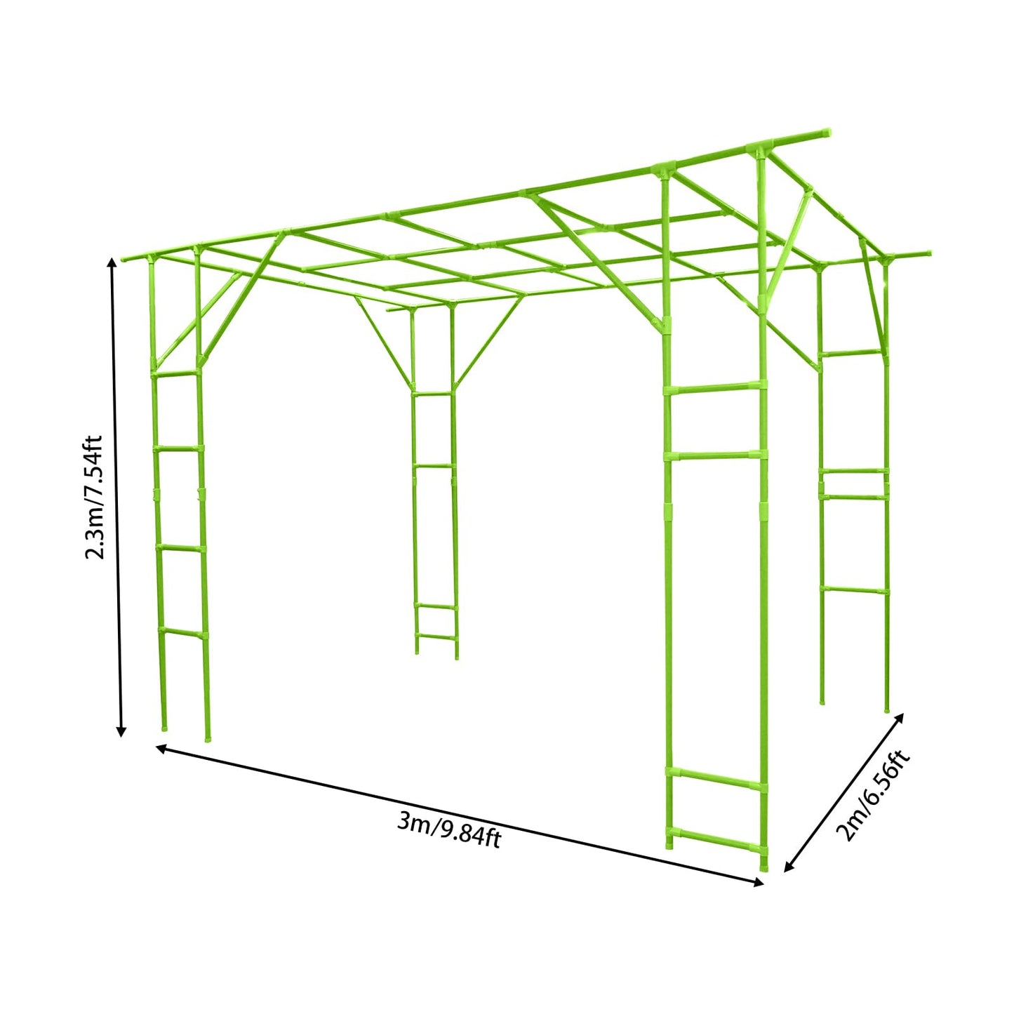 118'' L x 79'' W x 90'' H Grape Trellis, Garden Arch Trellis for Climbing Plants Outdoor, Metal Walkway Arbor Pergola for Backyard Decoration, Large Plant Stand for Vegetable Fruit, Green