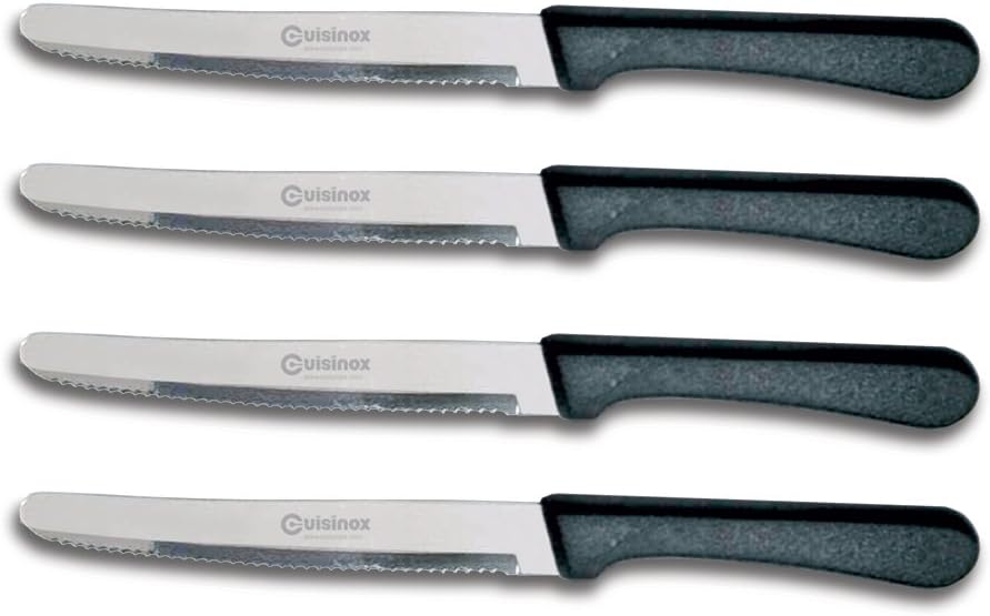 Cuisinox Set of 4 Steak Knives with Black Polypropylene Handle and Rounded Tip