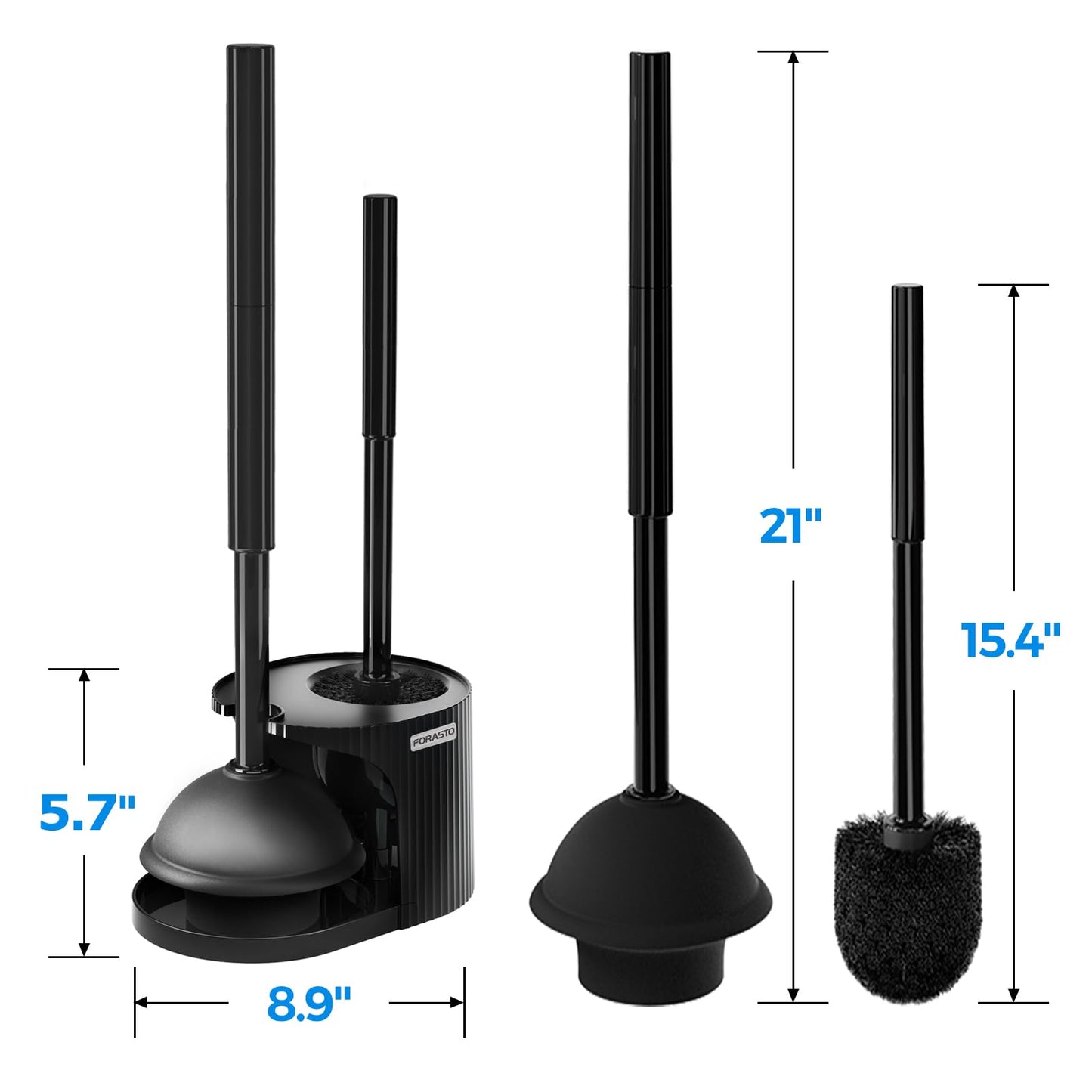 FORASTO 2 in 1 Toilet Plunger and Brush Set，Extended Handle Plunger，Toilet Bowl Brush Plunger Set, Bathroom Cleaning Tools ，Toilet Brush Plunger Combo，Cleaning Brush，Bathroom Cleaning Supplies