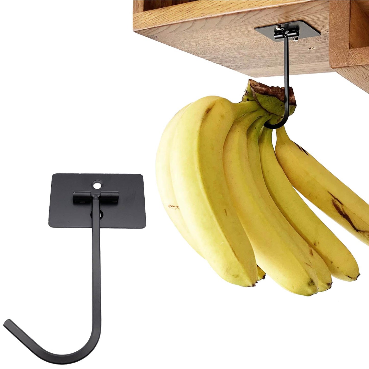 DaylyFav Foldable Banana Hook Under Cabinet Banana Holder Black Metal Counter Oragnizer Space Saving Hangers Self-Adhesive/Screw Mounted Banana Holder Stand for Kitchen RV Small Space Solutions
