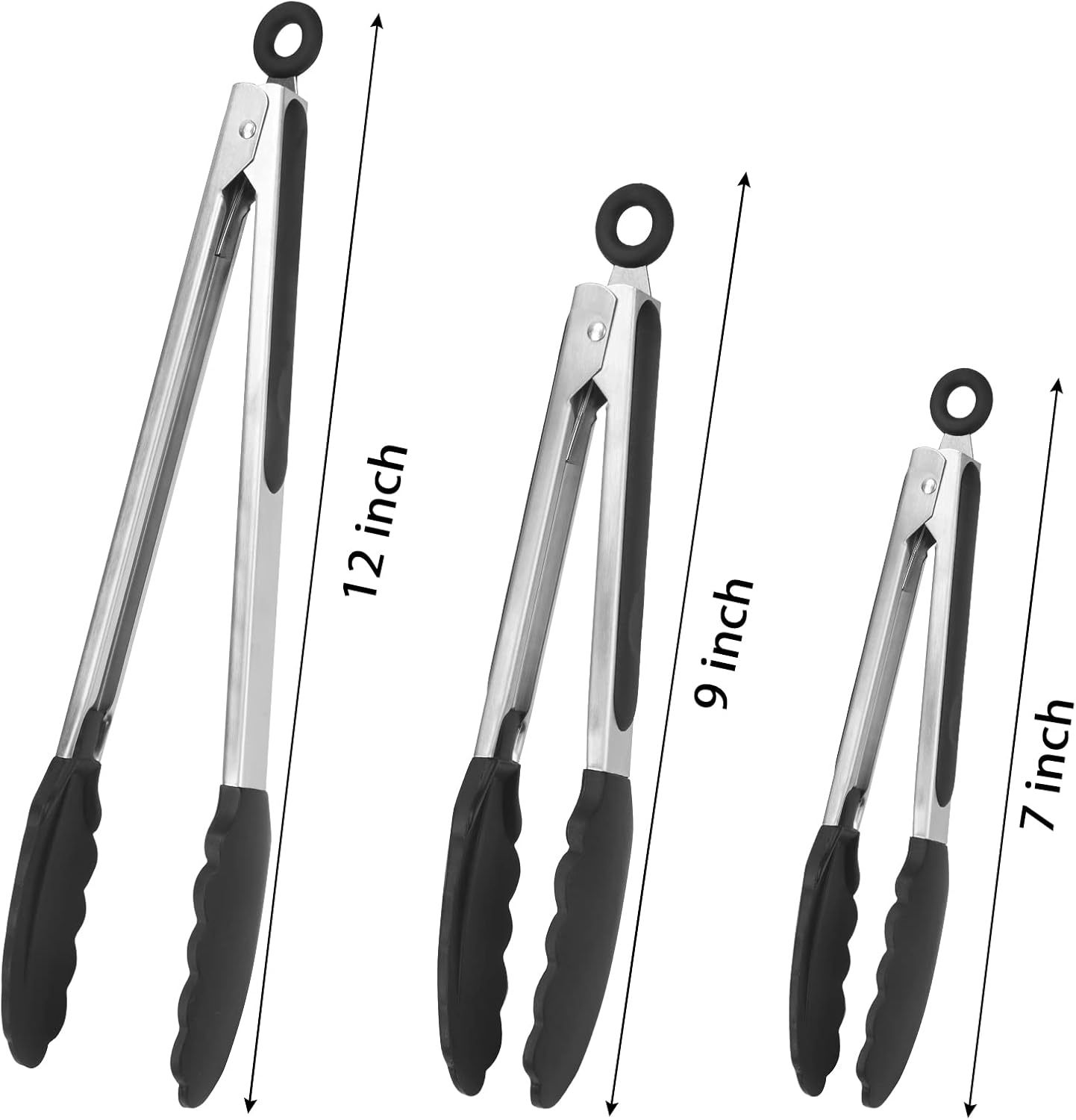 Kitchen Tongs for Cooking, Locking Silicone Tongs, Stainless Steel Serving Tongs, 7, 9, and 12 In Locking Food Tong