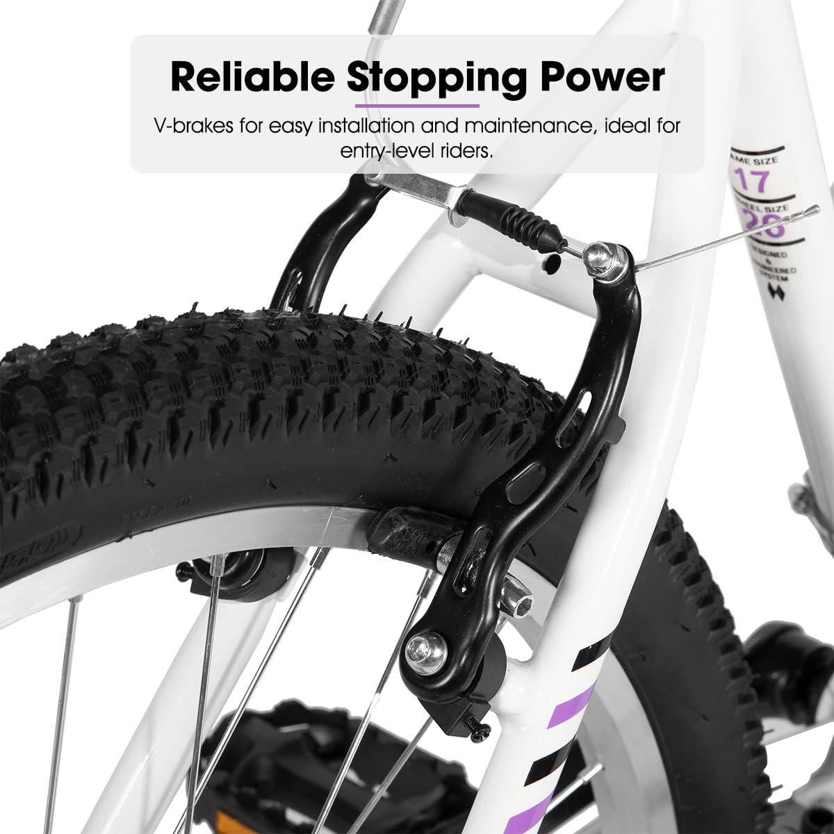 HILAND Bamcbase Womens Mountain Bike, 24 Inch 18 Speeds Hybrid Commuter Bicycle for Adults, Sport Hardtail Trail MTB White