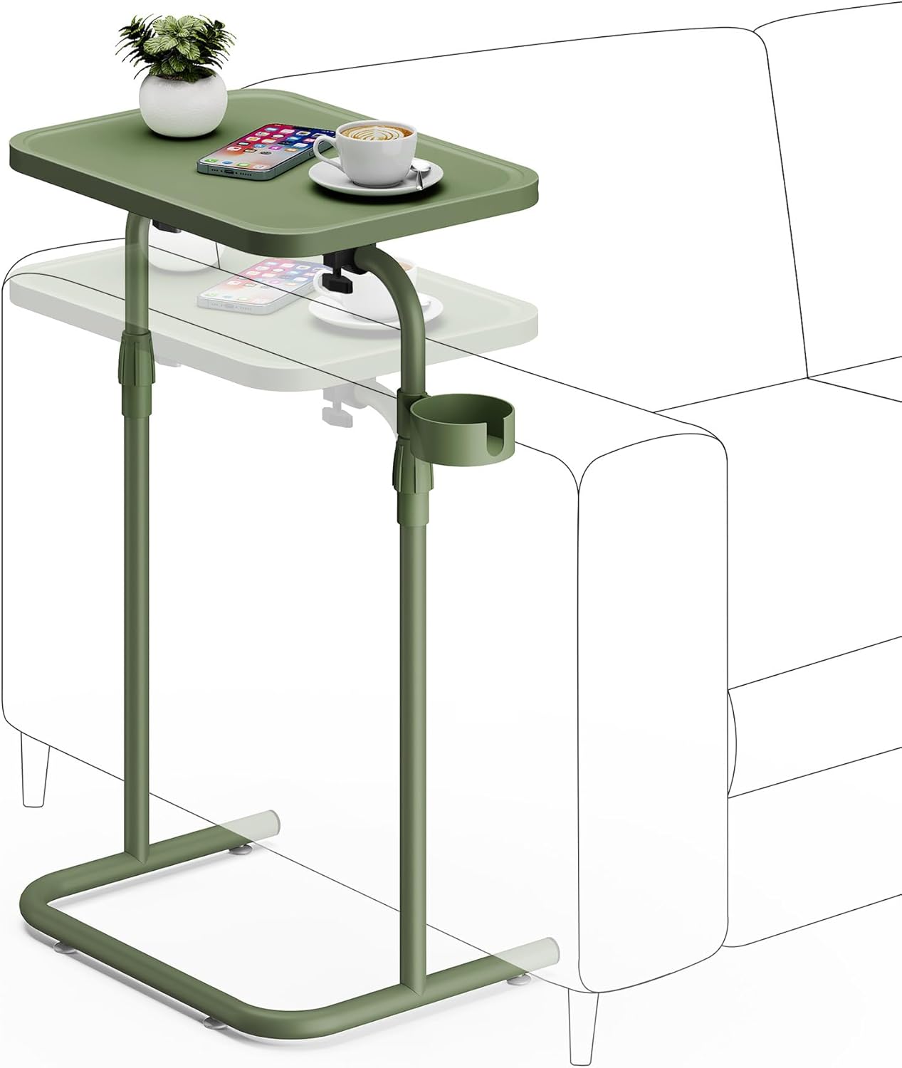 TB01BOG091 TUTOTAK C Shaped End Table with Tiltable Surface, Adjustable Height Side Table, Slide Under Couch Table TV