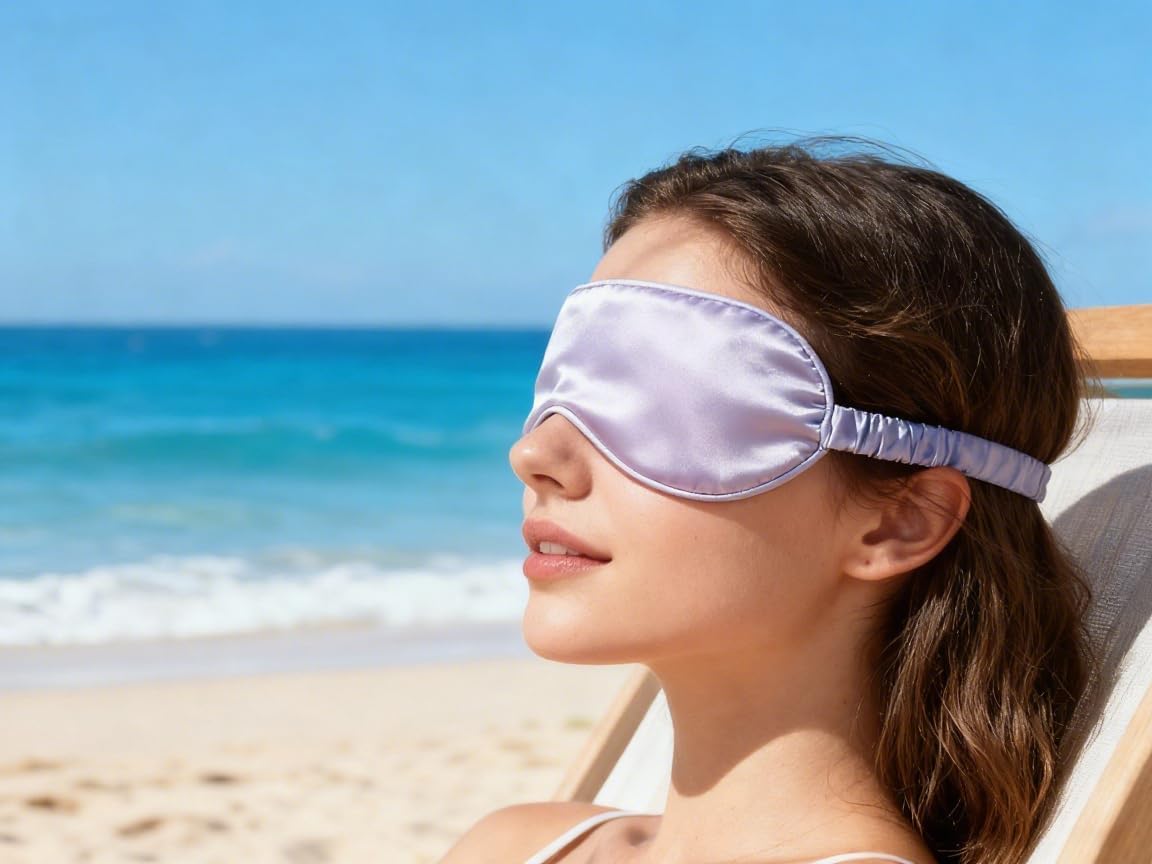 2Pack Silk Sleep Mask,IEKEODI Eye Mask for Sleeping，Elastic Blackout Eye Mask & Blindfold for Full Night's Sleep,Travel and Nap(Black+Purple)
