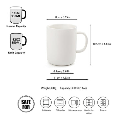 TREEWOO Stylish Ceramic Coffee Mug Smooth Solid Color 11oz Underglazed Cup For Men & Women Office And Home Use (Glossy white)