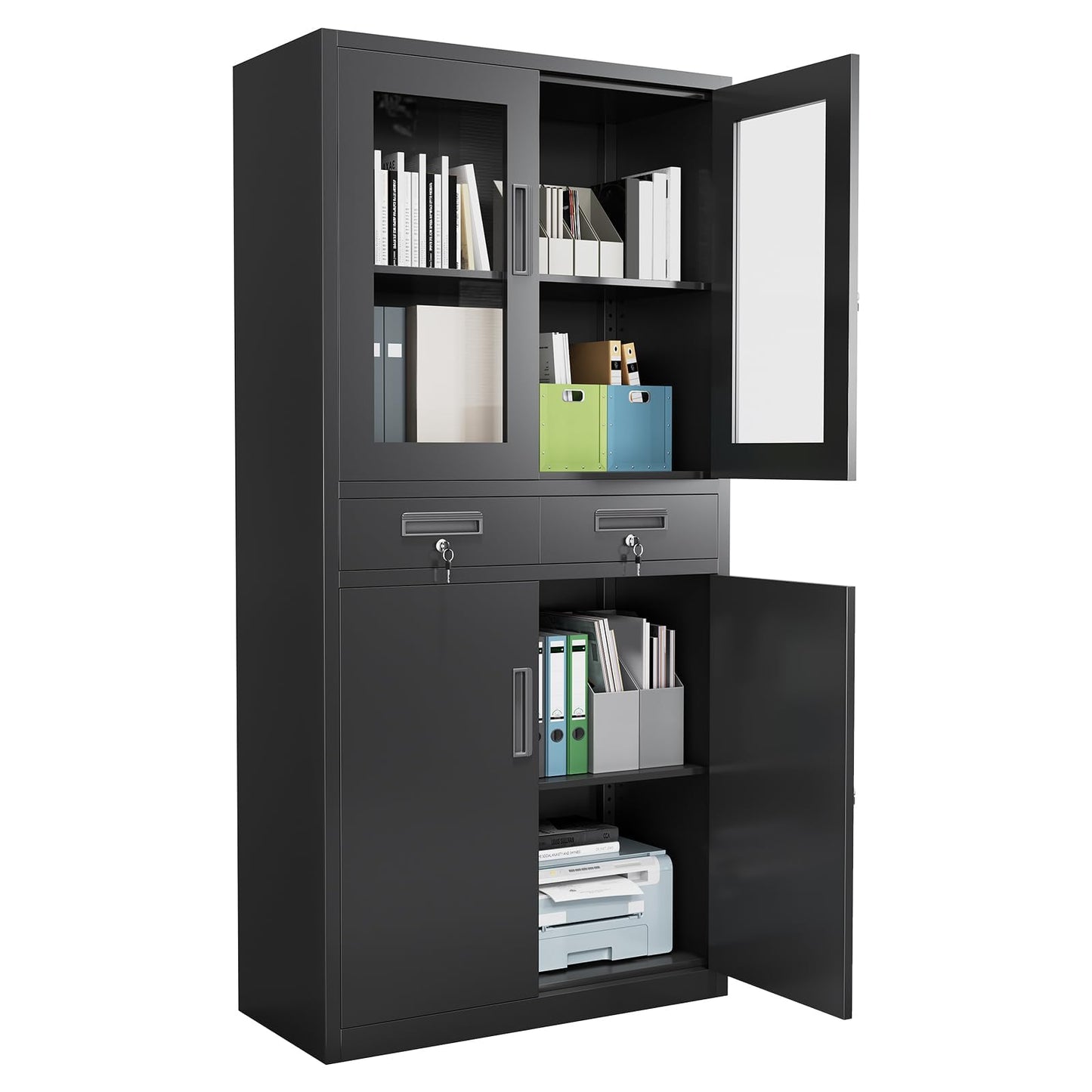 File Cabinet 2-Drawer Lateral with Lock, Metal Office Filing Cabinet for Letter/Legal/a4, Heavy Duty Storage Organizer, Full Extension Drawers, Anti-Tip Safety, Black, Home Office Organization