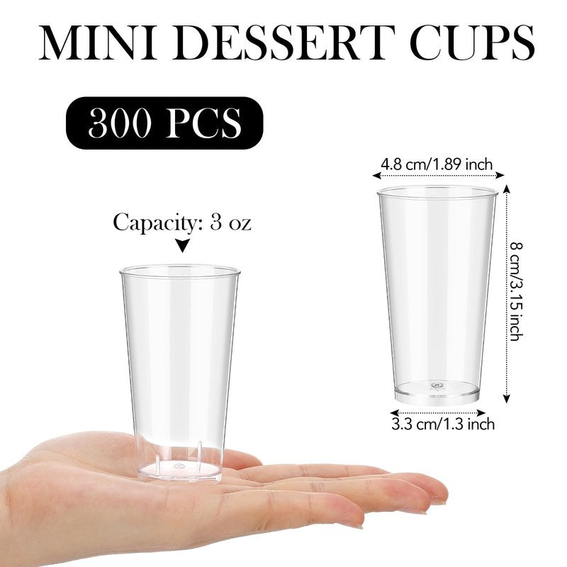 Uiifan 300 Pcs 3 oz Mini Dessert Cups Plastic Appetizer Cups Tall Round Clear Dessert Shooter Disposable Parfait Serving Cups Bowl for Tasting Party Puddings Ice Cream Wedding Birthday Party