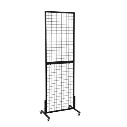 OUDUCK 1.8' x 5.7' Grid Wall Panels Standing Wire Grid, Display Rack with T-Base Wheels Freestanding Gridwall Panel Tower for Shows, Black