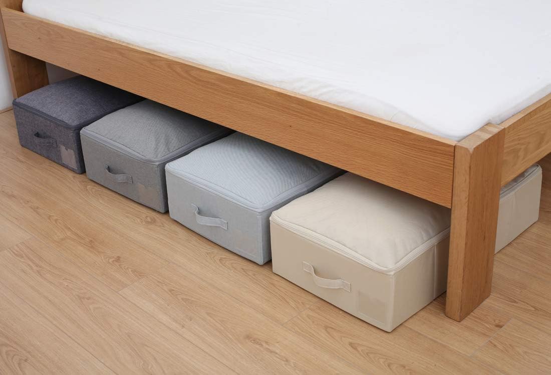 Underbed Storage Boxes for Bedding, Garment, Duvets, Blankets, Shoes, Folding Fabric Rigid Bins with Zip Lid, Washable