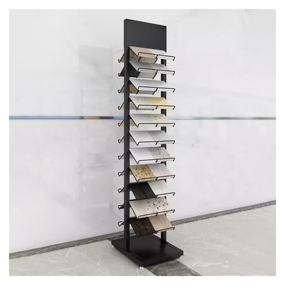 CVGfko Commercial Floor Tiles Sample Rack with Double,Side Shelf, Heavy Duty Retail Display Stand for Wooden Boards/Door Templates, Large Capacity & Space Saving,9.8x15.7x66.9in/25x40x170cm