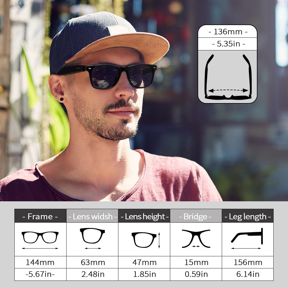 Smart Sunglasses Glasses for Men Women with AAC Speaker Open Ear Music Touch Buttons Remote Photo Voice Assistant Hand-free Calling, Unisex Audio Intelligent Bluetooth 5.0, Great Gift for Friends