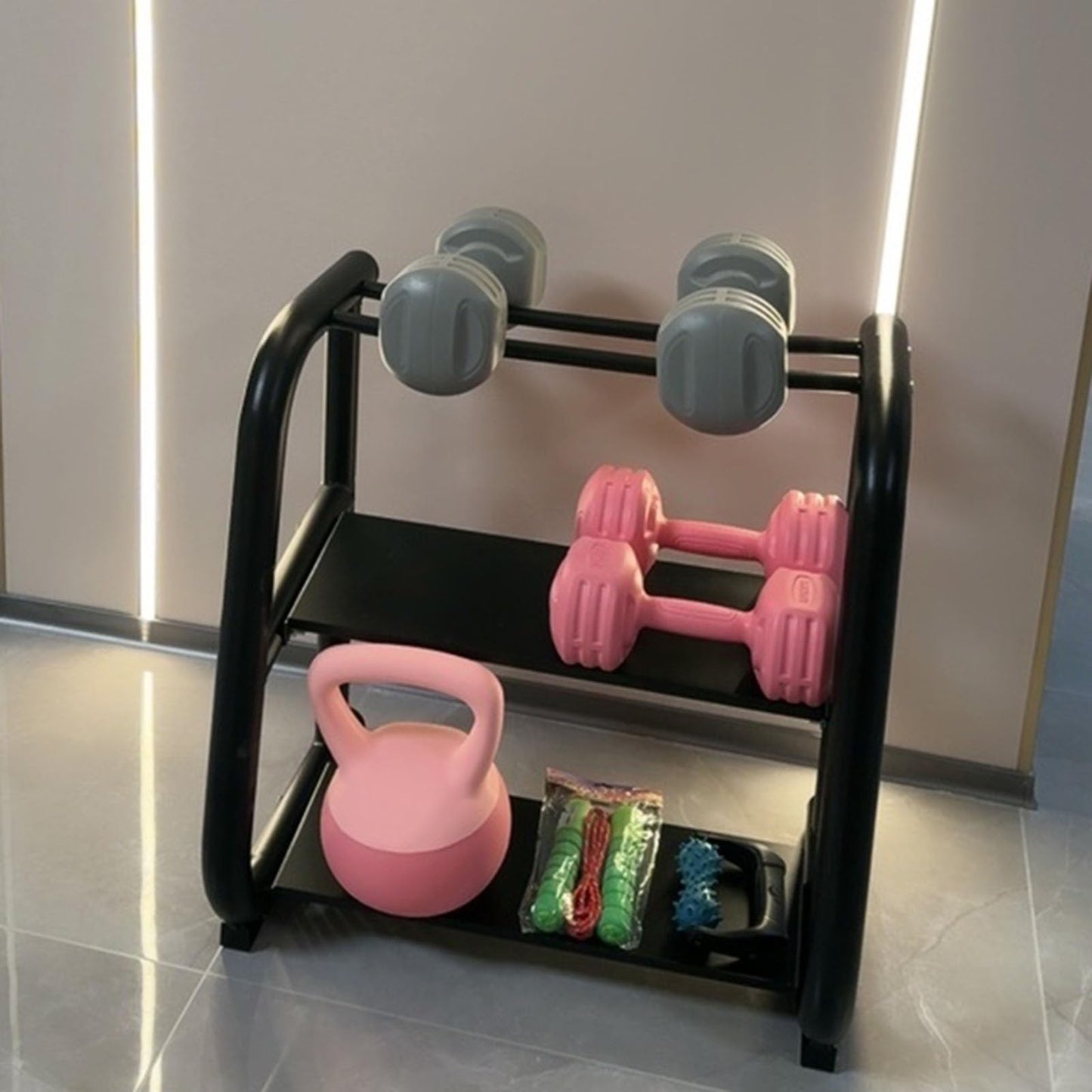 KIYILIHI Dumbbell Rack Stand, 3 Tier Kettlebell Rack, Home Dumbbell Storage Rack Maximum Load Capacity 210kg, for Home Gym Strength Training Weight Training