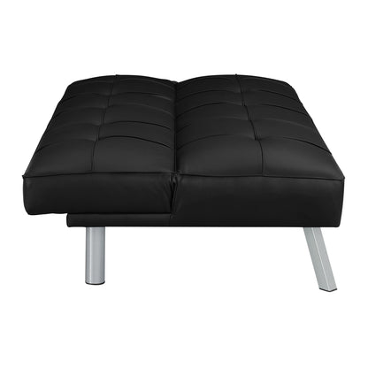 OSP Home Furnishings Kenneth Modern Button Tufted Convertible Click-Clack Futon Sofa Bed, Black Faux Leather with Chrome Legs