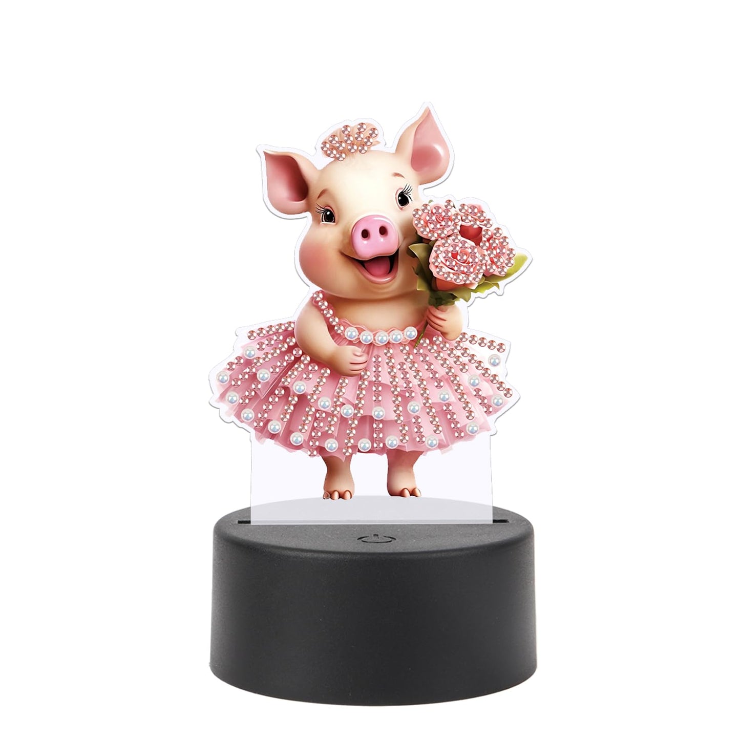 JISHSHAY Diamond Painting Night Light Diamond Art Table Lamps Gem Art LED Lights Gem Painting Desk Lamp Mosaic Kits for Adults DIY Kits for Adults Paint by Numbers with Special Drills Pig Skirt