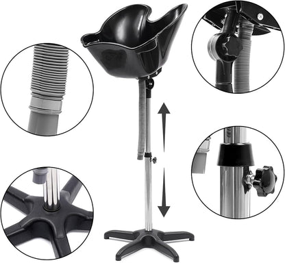 Mobile Shampoo Basin Sink Stand Portable Large Salon Hair Hairdressing Back Wash Shampoo Bowl Deep Basin Hair Washing Sink with Height Adjustable