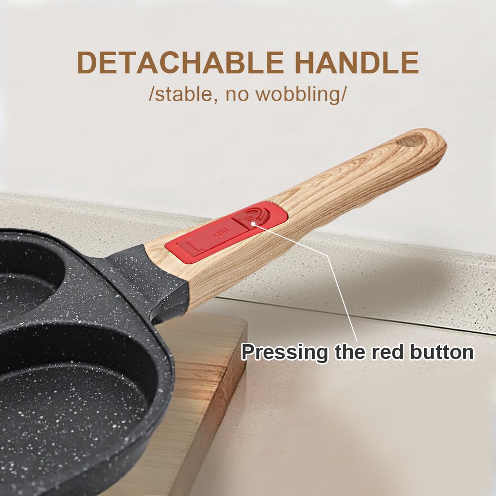 RANX INGST Fried Egg Pan with Detachable Handle, Nonstick Egg Frying Pan with Lid Induction 4 Cup Omelette Pan - Black
