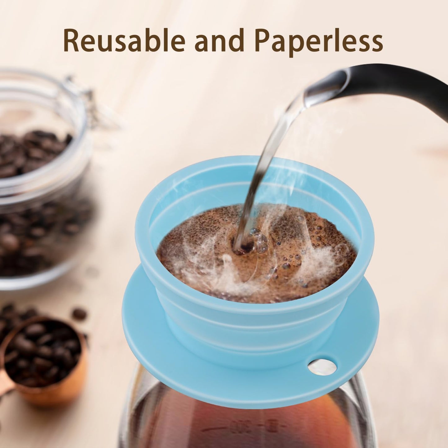 2-Packs Travel Collapsible Paperless Pour Over Coffee Dripper Kit with Stainless Steel Filter, Travel Pour Over Coffee Maker Camping, Silicone Coffee Strainer Pour Over Single Cup (Brown+Black)