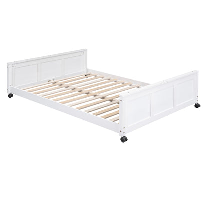 Full Over Full Bunk Beds with Desk, Wood Full Loft Bed Frame with Desk and A Stand-Alone Bed, L-Shaped Bunk Bed for Kids, Teens, Adults (Bottom Bed Can Be Moved, White)