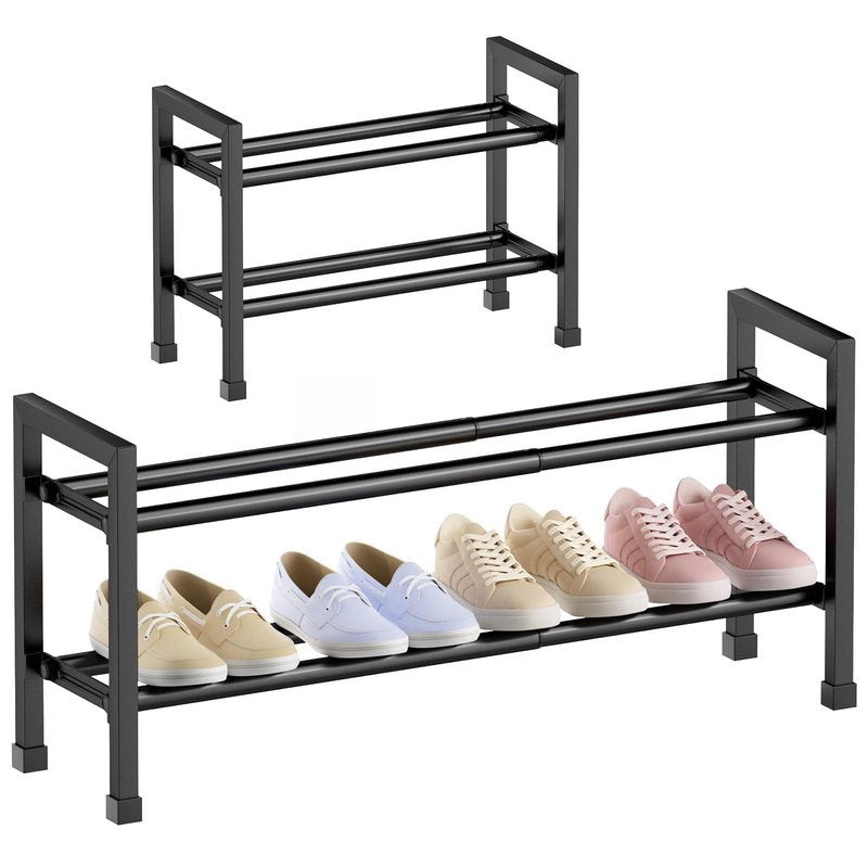 Abiglifty 2-Tier Expandable Shoe Rack,17"-33" Adjustable Shoe Rack for Closet,Metal Shoes Shelves for Front Door Entrance, Garage & Corridor, Free Standing Shoe Holders, Easy to Assemble,Black