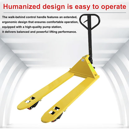 High Capacity Pallet Jack with48x 27in,3000KG. Capacity, Manual Truck for Warehouse, Manufacturing and Retail, Yellow Powder-Coated Surface Finish(122x68.5x20cm)