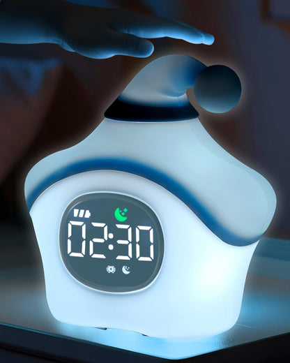 Star Alarm Clock with Night Light for Kids with Sleep Training and Sound Machine, Rechargeable Silicone Lamp OK to Wake