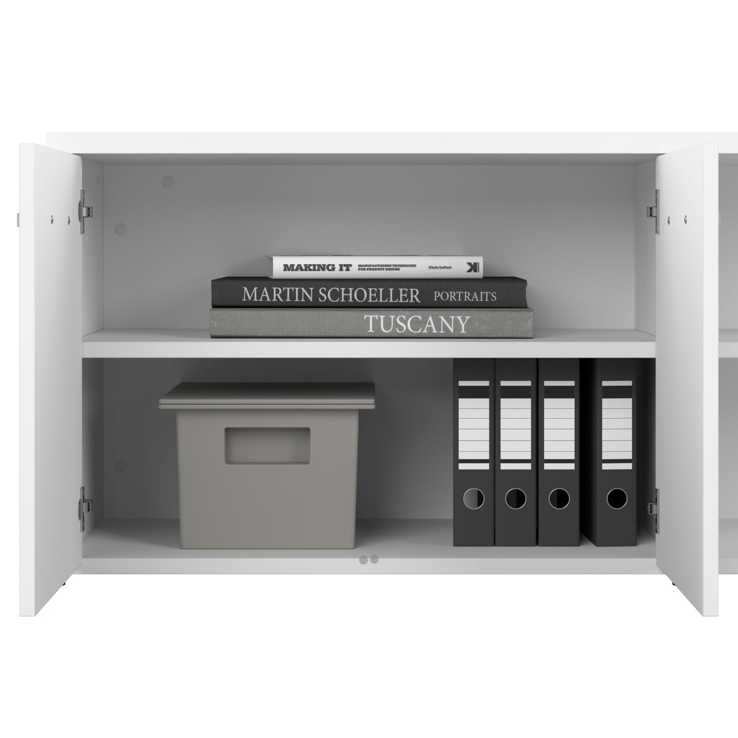 Bush Business Furniture Studio C Low Storage Cabinet with Doors and Shelves in White, Office Organizer for Workspace, Compact Unit