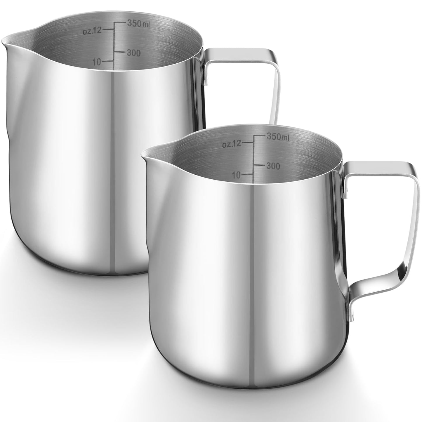 Honeydak 2 Pcs Milk Frothing Pitcher 304 Stainless Steel Steaming Pitchers for Coffee Bar Cappuccino Barista Tools Milk Jug Steamer Frother Cup (12 oz)