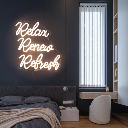 Relax Renew Refresh Neon Sign Led Dimmable Neon Lights for Bar Room Home Art Wall Decor Party Window Living Room Decor Christmas' Birthday Gift (Warm white)