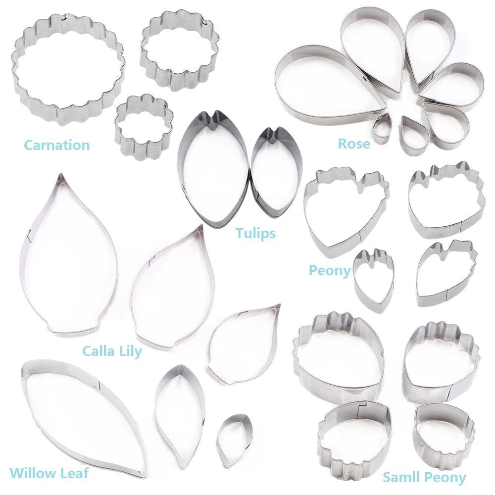 26Pcs Stainless Steel Gum Paste Flower and Leaf Cutter Set Fondant Flower Cookie Cutter Sugarcraft Making Tool for Wedding,Birthday Cake Decorating