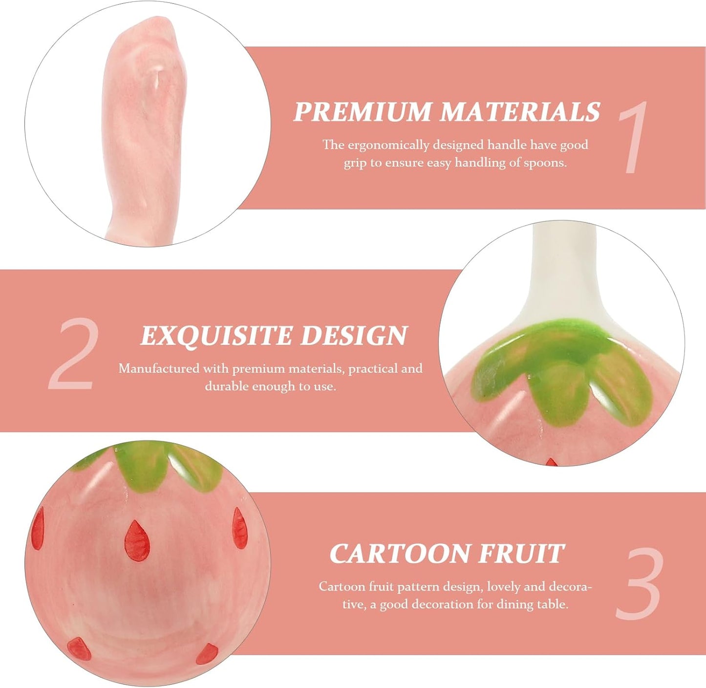 Housoutil 2PCS Strawberry Spoons, Cute Ceramic Soup Spoons, Long Handle for Breakfast, Cereal, Rice