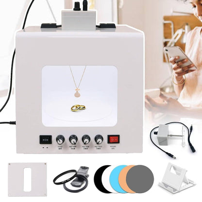 Jewelry Photography Light Box Kit with Adjustable Turntable, 22000Lux Professional Studio Setup for Stunning Gemstone Images, Customizable Speed, for Small Items with Full Accessories(Tb20)