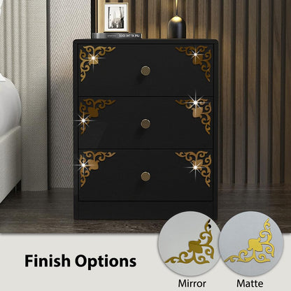 funlife Hollow Self Adhesive Mirror Wall Stickers, Small Plastic Gold Mirror with Adhesive Back for Home Cabinet Wall Decor 3.94" X 3.94" 16 PCS Corner Onlay Applique Pattern-Mirror