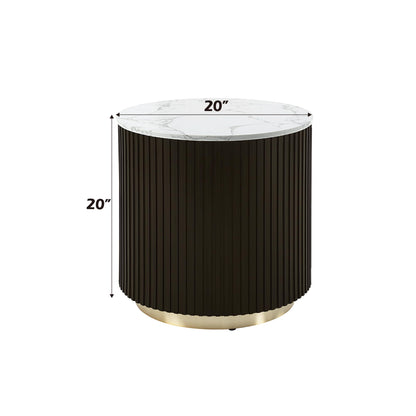 Acme Clayten Wood & Artificial Marble End Table in White & Espresso