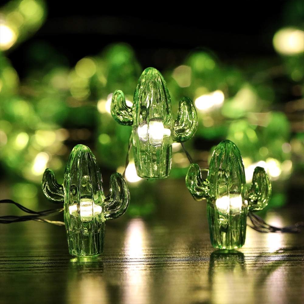 14.1Ft 40 8 Tropical Theme Cactus Decorative String Lights Warm White LED Waterproof Battery Operated Modes Cactus