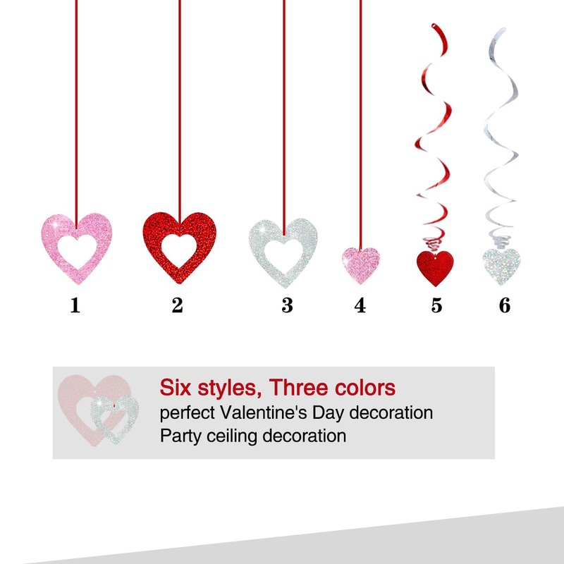 48 Pcs Valentine's Day Decorations Glitter Heart Hanging Swirls,Hanging Love Heart Swirls Wedding Party Supplies Decorations, Anniversary, Ceiling Decor.