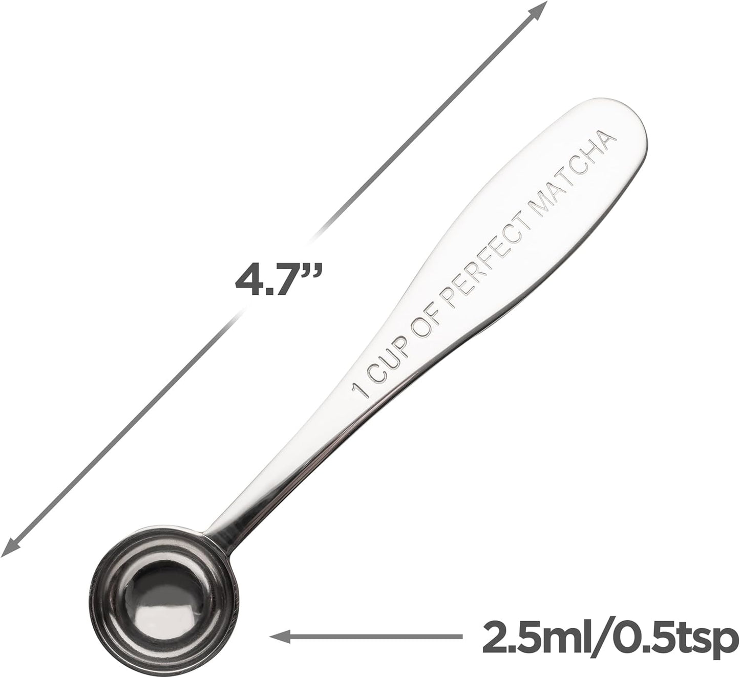 Matcha Measuring Spoon, Stainless Steel Scoop, 1/2 Teaspoon, Premium High Polish Finish, One Cup of Perfect Matcha