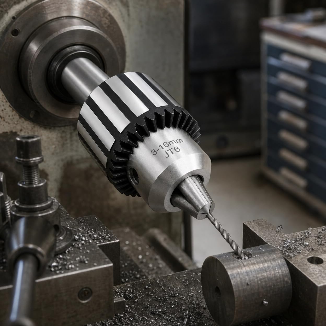 1/32" - 5/8" Keyed Drill Chuck with MT2 with JT6 Taper Arbor - Three-Jaw Chuck, Quenched Steel Construction, Precision Ground Shank