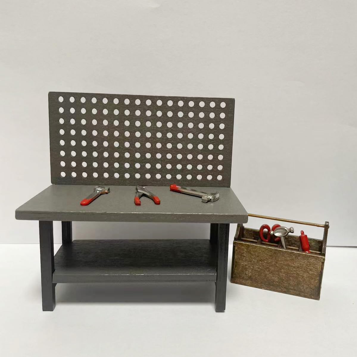 1:12 Dollhouse Miniature Tool Workbench with Accessories Miniature Dollhouse Garage Garden Furniture (Darkgreyworkbench)