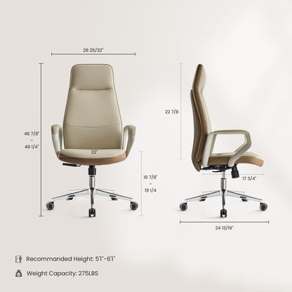 EUREKA ERGONOMIC Clara Executive Office Chair, Modern Leather Desk Chair with Back Support, Big and Tall Home Office Chair with 3-Position Recline Lock, Beige Brown