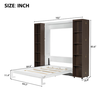 Ball & Cast Murphy Bed Queen Size,Wood Hidden Wall Bed with 2 Sides Push-Pull Foldable Storage Cabinets, Multifunctional Cabinet Bed Frame for Bedroom,Guest Room,Space Saving,Espresso