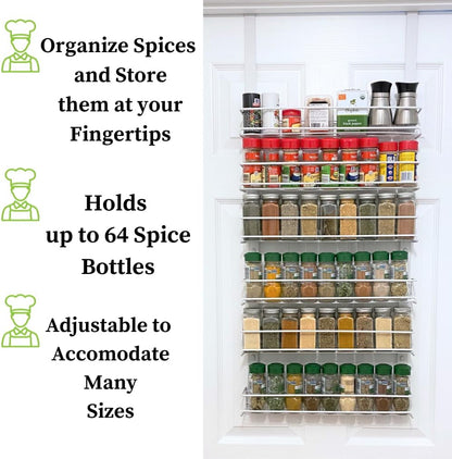 Evelots Over the Door Pantry Spice Rack Organizer, 6 Tier Adjustable Metal Baskets for Kitchen and Bathroom Storage