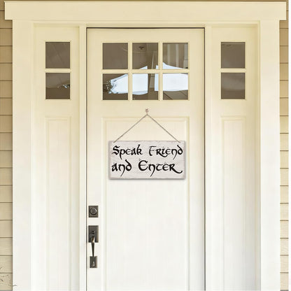 Speak Friend And Enter Sign, Entry Way Front Door Wooden Hanging Decor, Funny Wall Decor, Farmhouse Wood Sign, Bar Pub Wall Decoration, Home & Office Decorations 7x14 Inches