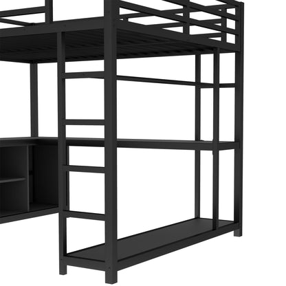 Bellemave Queen Size Loft Bed with Desk & Clothes Rack, All-in-One Heavy Duty Metal Loft Bed Frame with Storage Cube & Shelf, Space Saving Loft Bed Queen Size for Adult, Teen, Kids, Apartment, Black