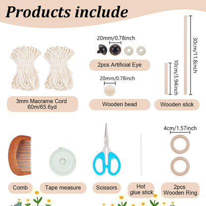 ACRNIGHEET DIY Owl Macrame Kit with Instruction - Handmade White Owl Hanging Ornament Boho Hand Woven Macrame Making Kit for Home Decor
