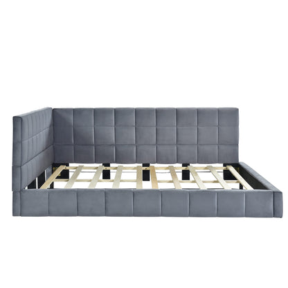 Ball & Cast Full Size Daybed, Velvet Upholstered Day Bed Frame with Tufted Backrest & Armrest,Modern Sofa Bed,Classic Floor Bed with Solid Wood Slats Support,No Box Spring Needed,Gray