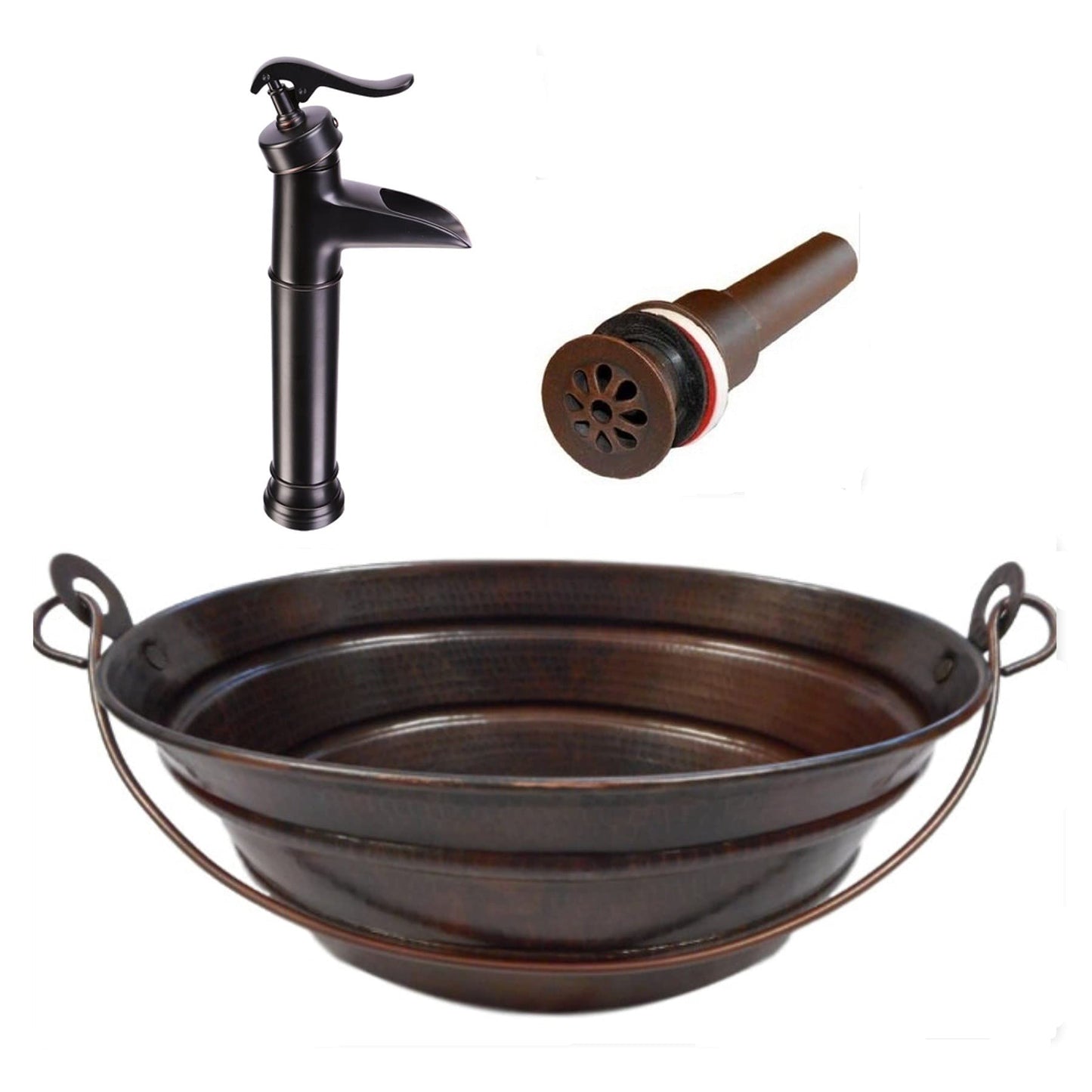 Simply Copper 16" Oval Copper BUCKET Vessel Sink with 13" ORB Faucet and Daisy Drain