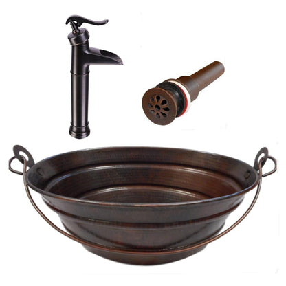 Simply Copper 16" Oval Copper BUCKET Vessel Sink with 13" ORB Faucet and Daisy Drain