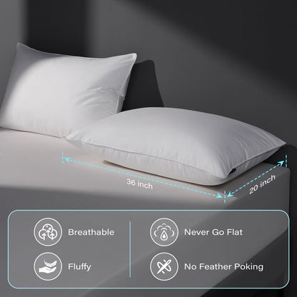 DOWNSTORIA Goose Feather Down Pillow King Size Set of 2, Hotel Collection Bed Pillows for Sleeping, 2 Pack, Down Surrounded Soft Medium Firm Pillows for Side Back Sleepers 20 x 36 in.