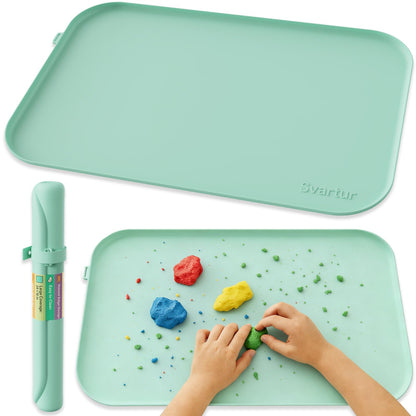 Silicone Craft Mat 24" x 16" with Raised Edge, Roll-Up Design with Storage Strap, Multi-Purpose Desk & Table Protector Silicone Art Mat for Crafts, Painting & DIY, Light Green